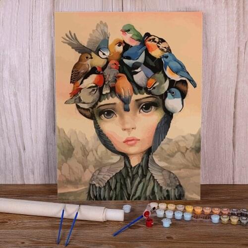 Bird Tree Animal Painting By Numbers Complete Kit Acrylic Paints 50*70 Oil Painting Loft Wall Picture For Handiwork