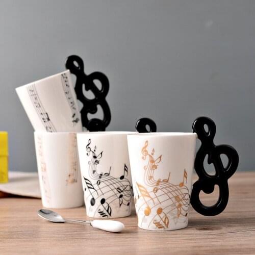 250ml Novelty Ceramic Cup Piano Violin Guitar Mug Personality Music Notes Milk Juice Lemon Mug Coffee Tea Cup with Handle Gift