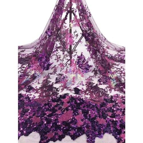 New Style French Nigerian Sequins Mesh Lace African Tulle Sequence Lace Fabric High Quality Lace For Wedding Dress 5 Yards ZP973