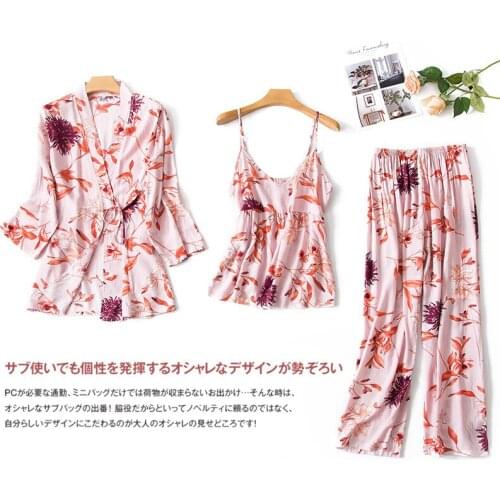 3Pcs Spring Summer Women Pajamas Sleepwear Female Pink Casual Soft Elastic Cute Nightwear Retro Pajama Sets Nightgown Homewear