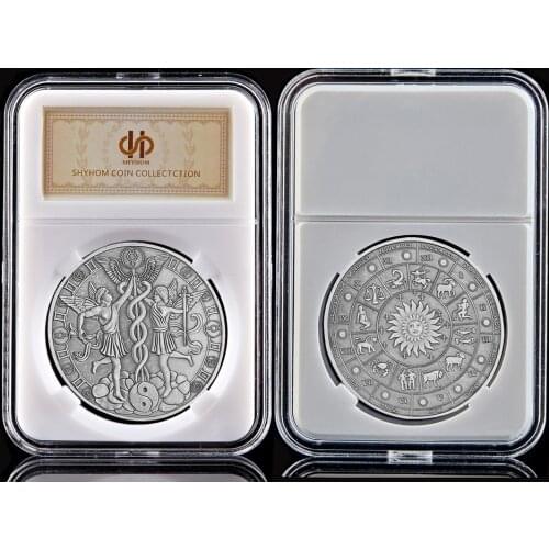 12 Constellation Gemini Zodiac Series 1OZ Antique Finish Silver Plated Coin W/ Acrylic Capsule