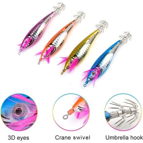 Fishing Lure 7cm/11.5g Squid Hook With Crane Swivel Wobblers Jigs Octopus Cuttlefish Wood Shrimp Hard Baits 3D Eyes
