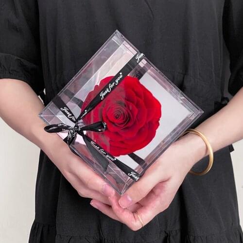 Preserved Eternal Rose In Mirror Acrylic Box Artificial Wedding Flowers Birthday Christmas Valentines Gifts for Women Girlfriend