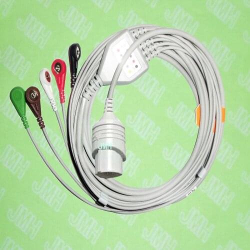 Compatible with 11pin Nihon Kohden ECG Machine the one-piece 5 lead cable and snap leadwire,IEC or AHA