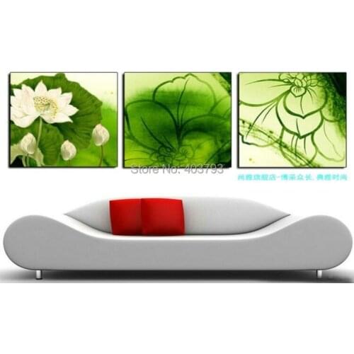 Modern abstract fashion oil painting on canvas simple green Green lotus paintings no framed free shipping