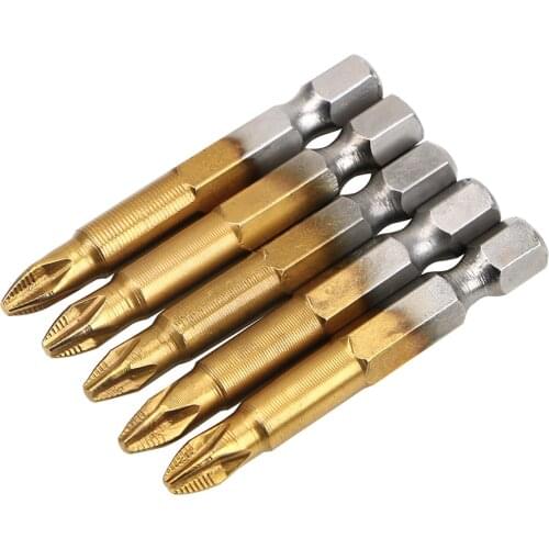 NICEYARD with Magnetic Tip PH2 50mm Length 5 Pieces/Set 1/4" Hex Shank Anti Slip Electric Screwdriver Bits Titanium Coated