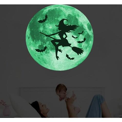 Luminous Happy Halloween Window Stickers Bat Spider Witch Wall Decal Halloween Decorations Bedroom Glow In The Dark Sticker