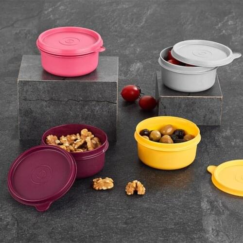 Vip Ahmet - 4-Piece Mini Size Plastic Storage Container Set, Kitchen Equipment, Storage Containers, 4 Different Colors, 300 ML New Brand Fast Shipping, Made in Turkey, High Quality, Yellow, Gray, Pink, Purple VP-219