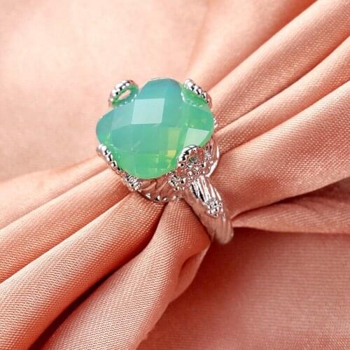 High Quality Green Fire Opal Green Zircon Silver Color Ring Wholesale New Style Fashion for Women Wedding Jewelry Gifts