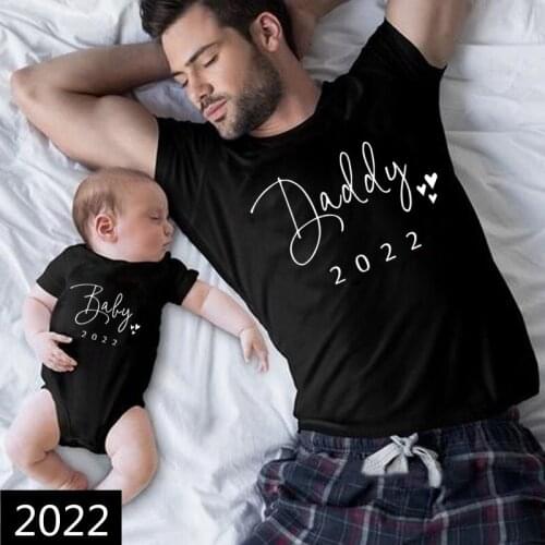 Funny Daddy and Baby 2022 Print Family Matching Clithing Balck Cotton Matching Family Look Outfits for Dad Son Daughter Tshirt