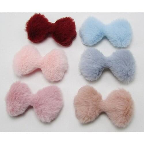 10-50Pcs Imitation Rabbit Fur Cute Bowknots Padded Embellishments DIY Craft Arts Kids Hair Pin Accessories Material Caps Decor