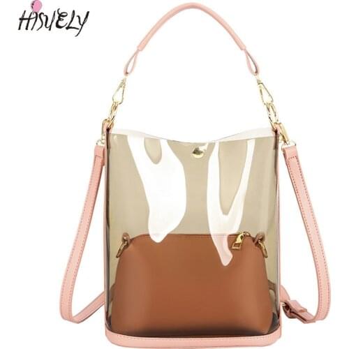 HISUELY Ladies transparent fashion beach bag female two-in-one high-quality shoulder bag summer comfortable transparent bag