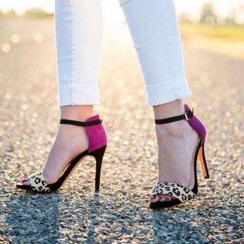 ASHIOFU Womens High Heel Sandals Patchwork Leather Sexy Party Club Summer Shoes Daily Wear Casual Buckle Strap Fashion Sandals