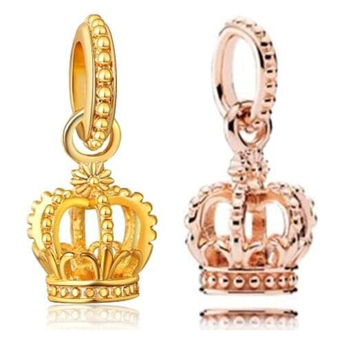 Original 925 Sterling Silver Charm Rose Gold Fashion Crown Pendant Fit Pandora Women Bracelet & Necklace Diy Jewelry