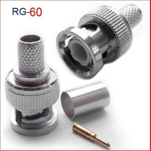 100 Sets 3-Piece Male PIN BNC -60 Plug Crimp Coaxial Connector or RG60 Cables