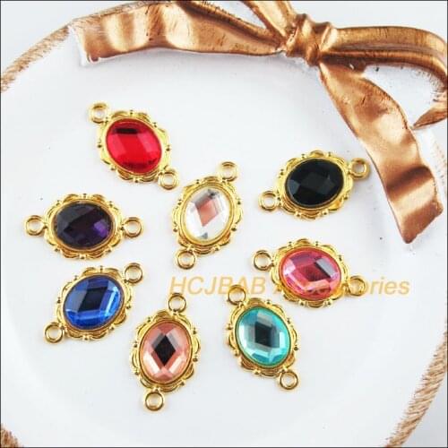 16 New Charms Gold Color Retro Oval Mixed Crystal Connectors 12x21mm
