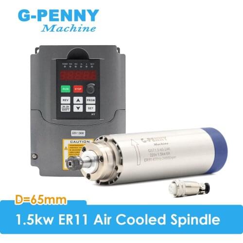 New arrival! 1.5kw ER11 Air Cooled Spindle Milling Spindle 4 Bearing Air Cooling CNC 65x204mm Precision 0.01 & 1.5kw 220v VFD
