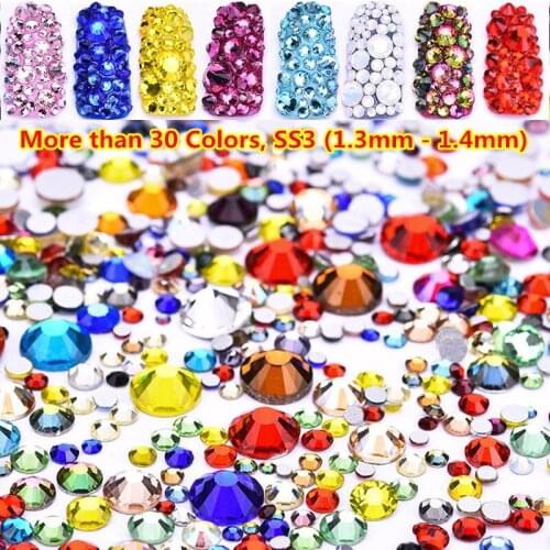 30 Colors 1.3mm-1.4mm AB Nail Crystal 1440pcs ss3 Rhinestones swa elements Nails Design Nails Decorations Strass Nail Art