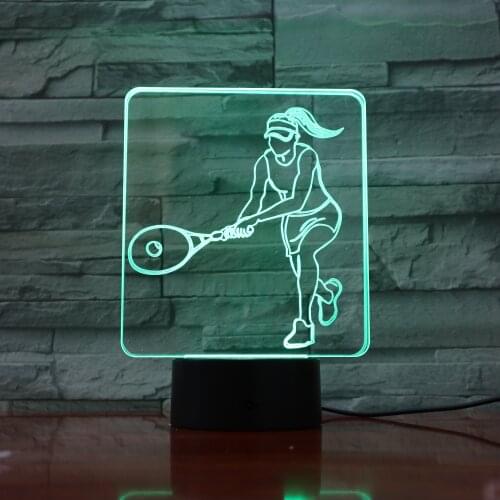 3D LED Lamp Playing Tennis Women 7 Color Change Remote Novel Home USB Night Table Lamp Friends Present Kids 1070