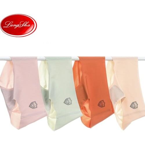 4Pcs/set Seamless Ice Silk Women Panties Fashion Intimates Low Waist Female Comfort Underwear Cotton Crotch Lingerie LANGSHA