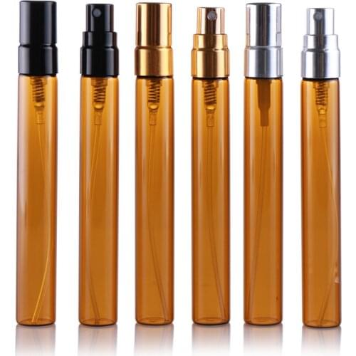 50pcs 10ml Clear Amber Glass Atomizer Bottle Refillable Colorfull Aluminum cap Spray Perfume Bottle Travel Bottles Container