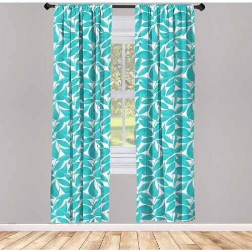 Turquoise Curtain for Kids Room Foliage with Exotic Leaves Tropical Themed Graphic Stripes Lightweight Window Drapes