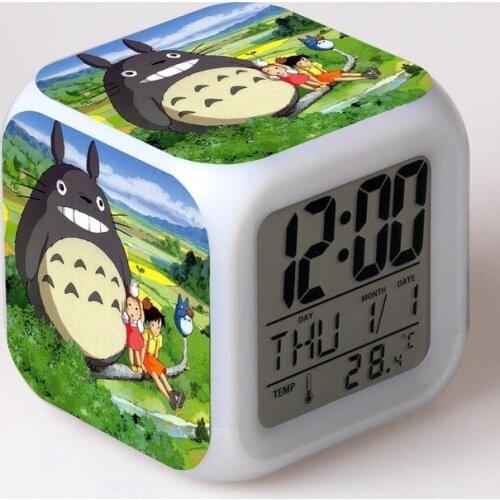 Kids Alarm Clock 3D Totoro Japanese Anime Catoon Digital Led Watch Desktop Clock Color Light Vintage Desk clock Children Toys