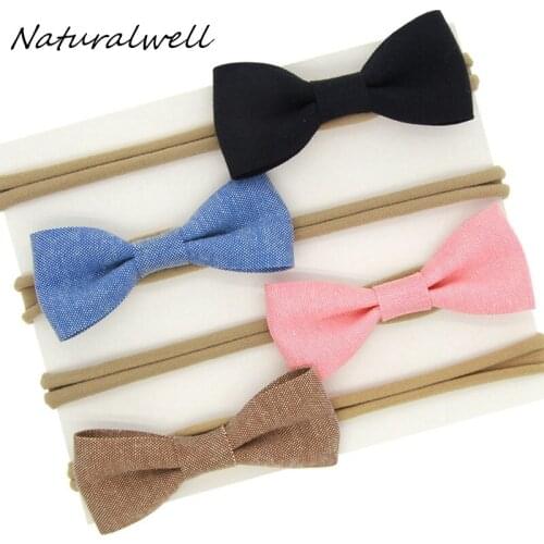 Naturalwell Baby bow hairbands Hair bow headband Little girls hairbow Little girls elastic hair accessories 4pcs/set HB055
