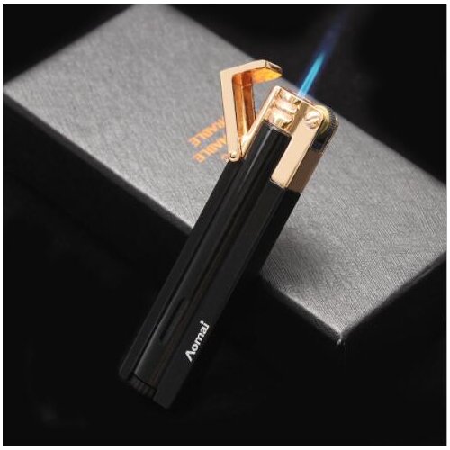 Long strip metal lighter gas inflatable windproof one jet flame fire grinding wheel smoking gift