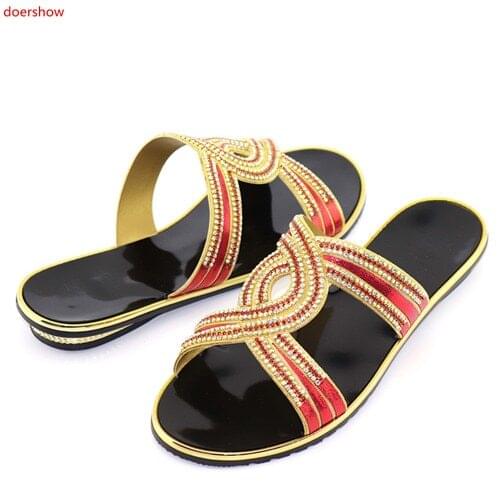 Doershow 2018 New Fashion African Pumps Shoe Summer High Heels High Quality African Sandals Heels Pumps red Color !SFF1-2