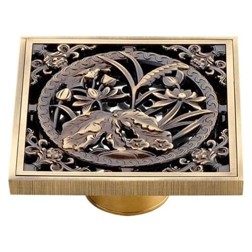 DONYUMMYJO 1pc 4' Brass Antique Finished Floor Drain Bathroom Toilet Deodorant Floor Drain