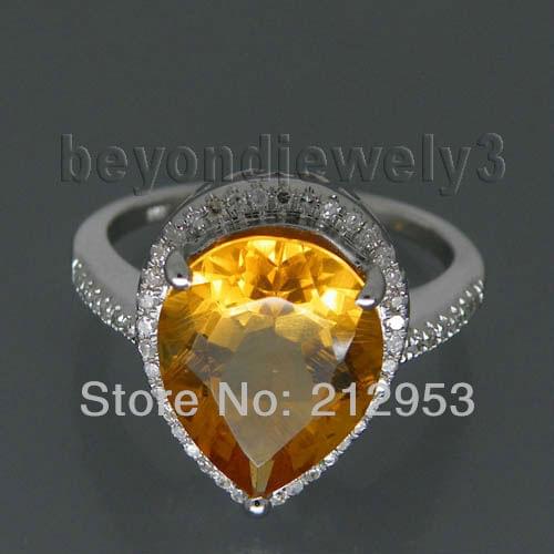 Pear 10x12mm 14kt White Gold Yellow Stone Ring Natural Citrine Ring SR0010