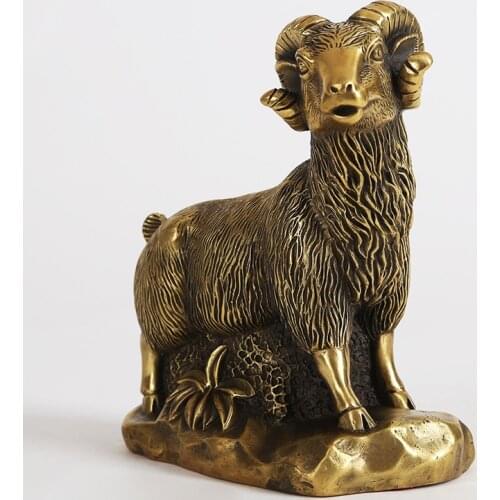 WU CHEN LONG Sheep Art Sculpture Chinese Zodiac Sheep Statue Animals Figurine Brass Art&Craft Home Feng Shui Decoration R2650