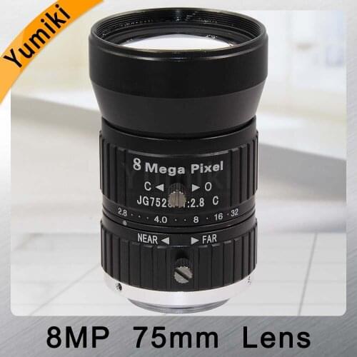 Yumiki HD 8MP CCTV Camera Lens 75mm Manual Iris Manual Focus F2.8 Aperture 1" Image Format Industrial Security Road monitoring