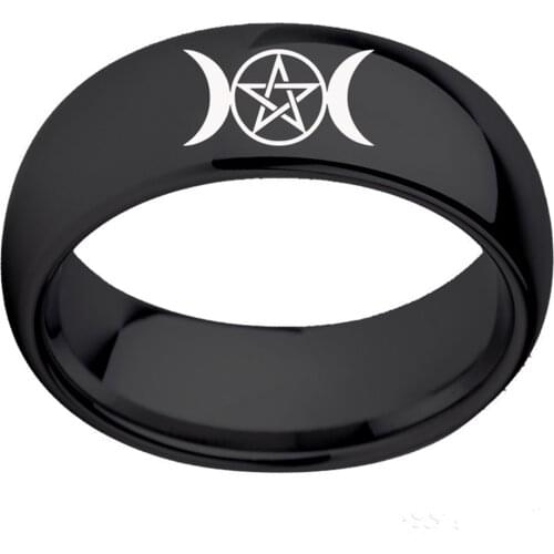 Moon Crescentic Pentagram Moon Star Ring Religion Wicca Witchcraft Stainless Steel Ring