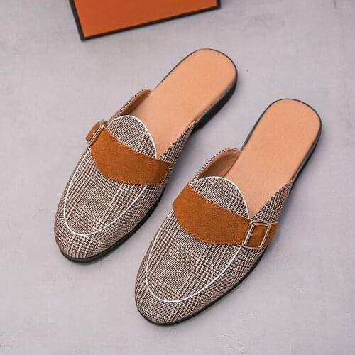 Mens fashion design canvas mens slippers elegant casual shoes light half shoes mens breathable slippers lazy shoes Sizi 37-44