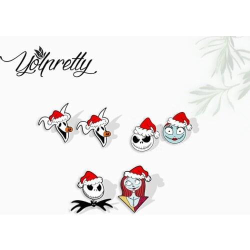 2021 New The Nightmare Before Christmas Jack and Sally Christmas Cosplay Epoxy Handcraft Acrylic Stud Earrings for Kids