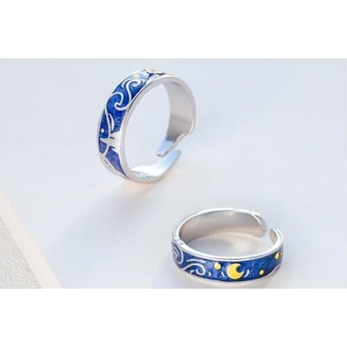New Fashion Silvery Ring Vincent Willem Van Gogh The Starry Night Rings Designer Art for Men Women Couple Lovers for Gift