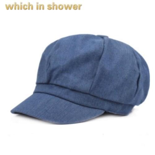Which in shower solid denim newsboy caps women girl beret female vintage duckbill flat cap casual summer brim octagonal cap bone