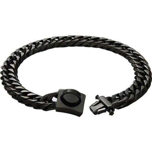 Pet Dog Collar Stainless Steel Black Color Double Cuban Curb Chain Heavy Duty 16mm Metal Walking Training Dog Necklace 12-30inch