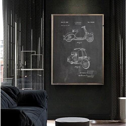 Vespa Scooter Motorcycle patent,1949 Motorbike artwork , wall art , poster, room decor, print,blueprint,wall Decorations