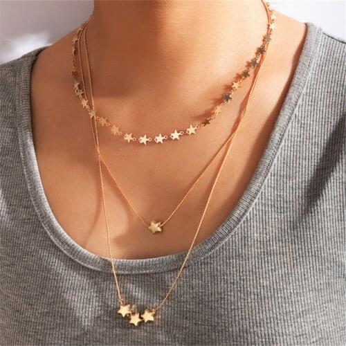 HI MAN Bohemian Simple Three-Layer Star Pendant Necklace Women Fashion Creative Anniversary Party Gift Jewelry