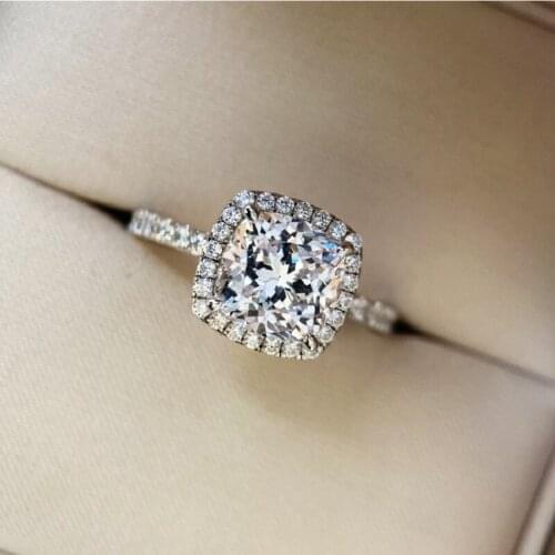 QTT 925 Sterling Silver Brilliant Rings Square AAA Zircon Vintage Ring Wedding Fashion Accessories Jewelry For Womens Gift