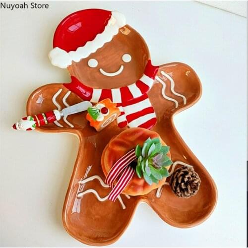 Christmas Decorations Ceramic Imitation Biscuit Man Tray Cartoon Cute Creative Modeling Living Room Home Decoration Modern