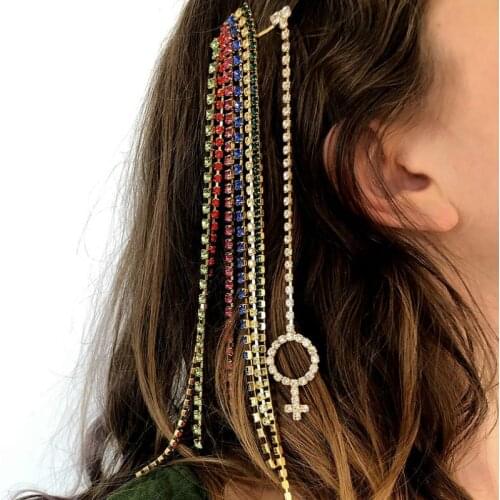 Stonfans Wedding Rhinestone Hair Comb Chain Bride Jewelry Tassel Hair Clip Rainbow Bobby Pins for Women Girls Hair Accessories