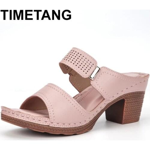 TIMETANG fashion square heel Shoes Women High Heels Sandals Summer Shoes 2021 Flop Platform Hollow Sandals