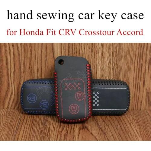 Only Red big promotion Genuine leather car key case cover Hand sewing DIY car styling fit for Honda Fit CRV Crosstour Accord