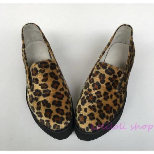 Princess swee Leopard lolita shoes horsehair leopard elastic sponge cake shoes Handmade Customer customization Large size an5170