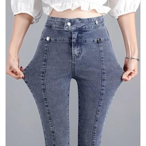 Spring Solid Patchwork Slim High Waist Jeans Women Korean Style Plus Size Skinny Denim Pencil Pants 2021 Ankle-Length Pants