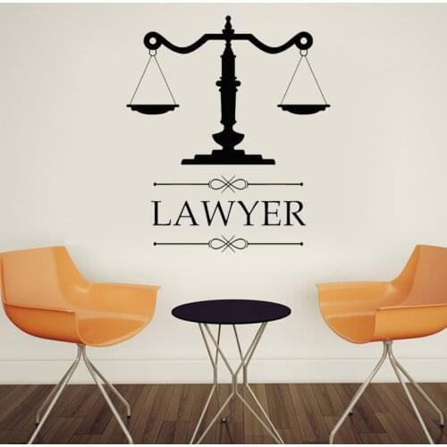 WJWY Hot Sale Law Office Sign Lawyer Attorney Wall Decal Company Name Scale Of Justice Wall Sticker Window Decoration Art Murals